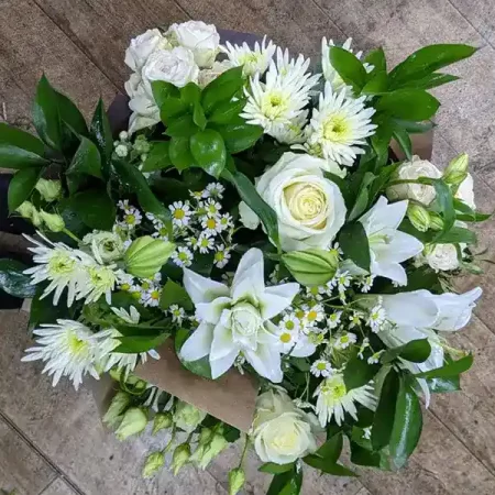 Large seasonal bouquet in whites and green