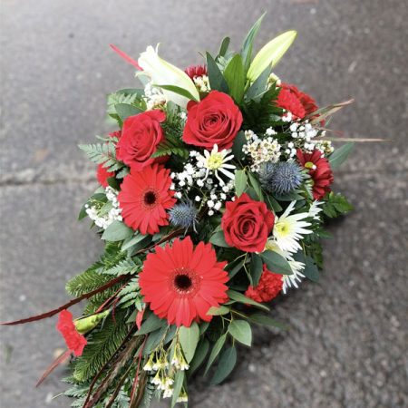 Seasonal red tear drop wreath